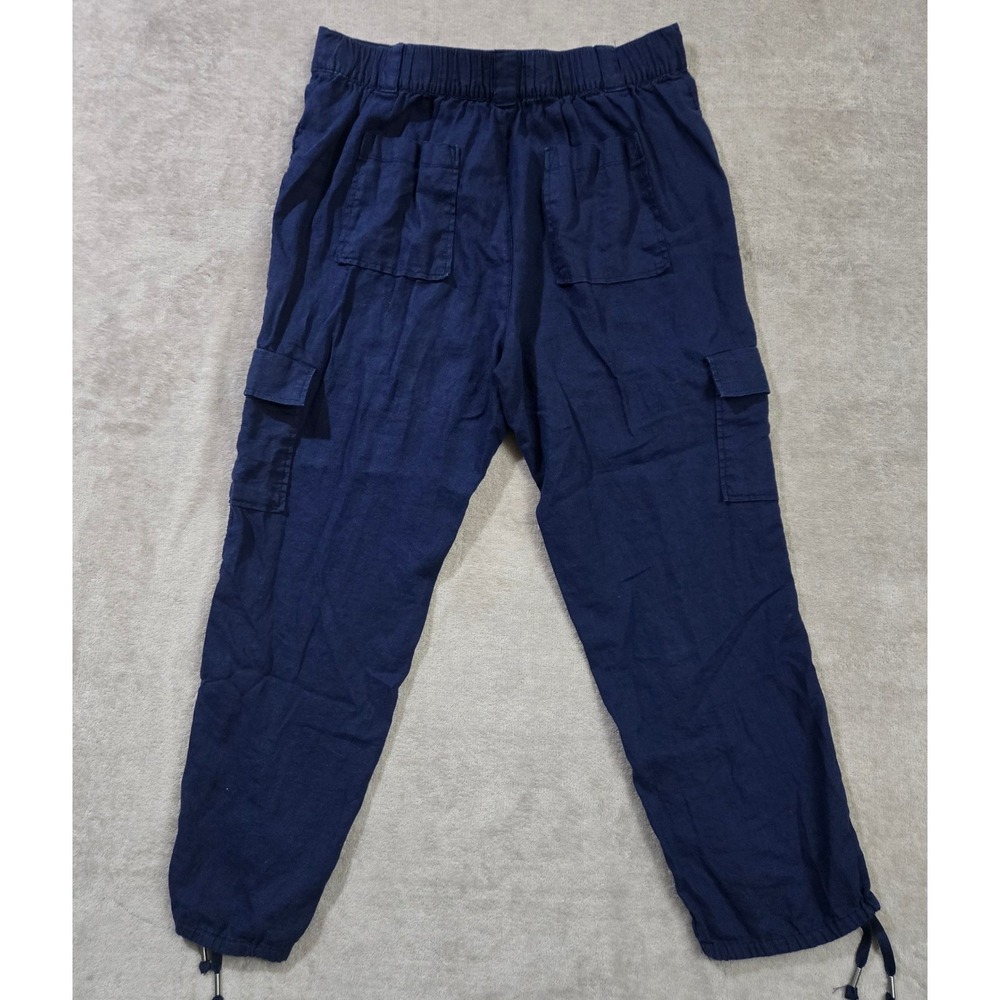 Linen Cargo Pants Women XL Drawstring Coastal Beachy Nautical‎ Preppy Capsule